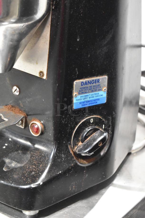 Mazzer Luigi Major Electronic Espresso Grinder, metal body, worn condition, no lid, features power settings, 120V, 1 phase.