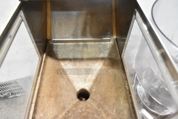 Bunn G9T HD stainless steel commercial coffee grinder, visible wear inside hopper, 120V, 1 Phase, Model G9T HD.