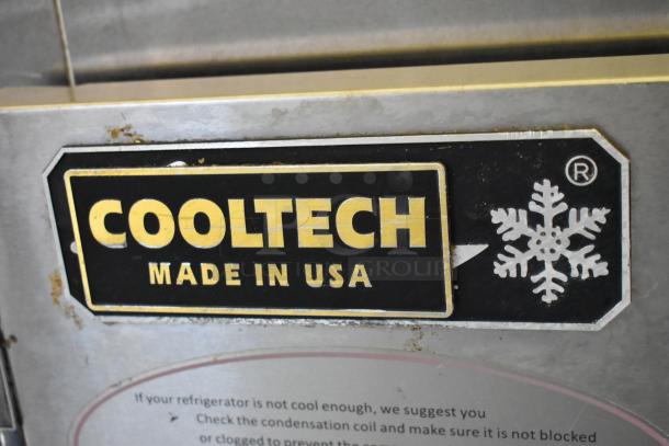 2020 Leader NLM60 stainless steel prep table with 2-tier over shelf, food warmer, commercial casters. CoolTech label visible.