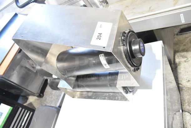 BRAND NEW San Jamar Eagle EZ Fit stainless steel cup dispenser. Some scratches visible. Tag with "204" marking.