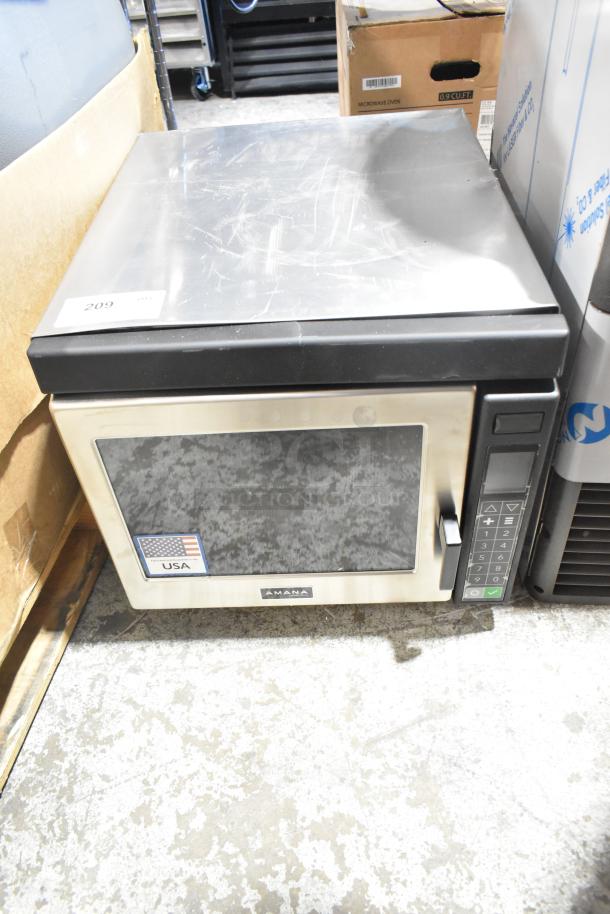 BRAND NEW Amana RC30S2 commercial microwave, stainless steel, scratch and dent, push-button controls, 208/240 volts.
