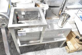 AyrKing BBS-U metal commercial breading blending sifting station, 115/230 volts, 1 phase, with visible control panel and markings.