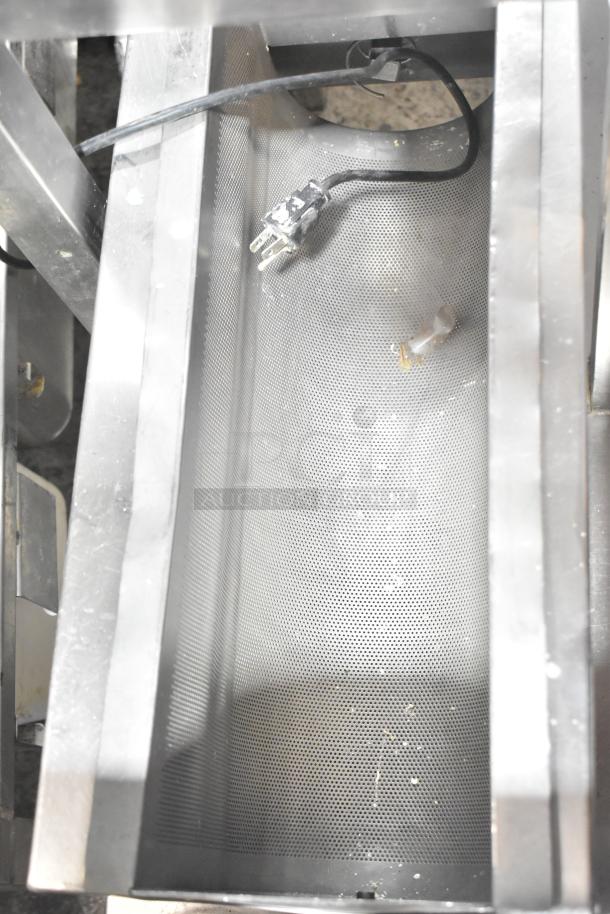 AyrKing BBS-U metal commercial breading sifting station, 115/230V, 1 phase, shows metal mesh and power cord.