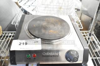 Cuisinart CB-30 single burner range, metal finish, used condition, 120 volts, visible wear, auction tag "219".