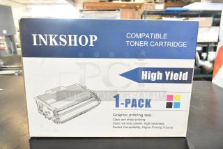 Inkshop Compatible Toner Cartridge box, high yield, 1-pack, graphic printing test details, clear and sharp printing.