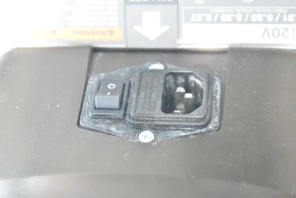 Precor Floor Style Elliptical power switch and power connector, suitable for 120 volts, 1 phase. Marked with a "WARNING" label.