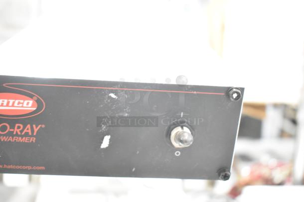 Hatco GRFFB Glo Ray metal food warming strip, 120V, 1 Phase, black panel with power switch, minor surface wear.