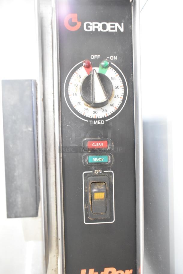 Groen HY-3E commercial steam cabinet controls with timer, clean and ready indicators, stainless steel, 240V, 3-phase.