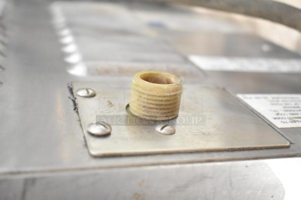 Groen HY-3E stainless steel countertop steam cabinet, showing a close-up of a screw plate and connector. 240V, 3 phase.