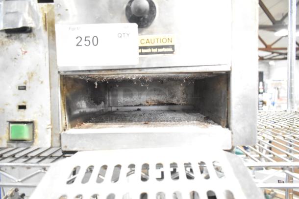 Roundup TBS-1X stainless steel commercial food steamer, 208V, 1 phase, used condition, visible wear, caution label present.