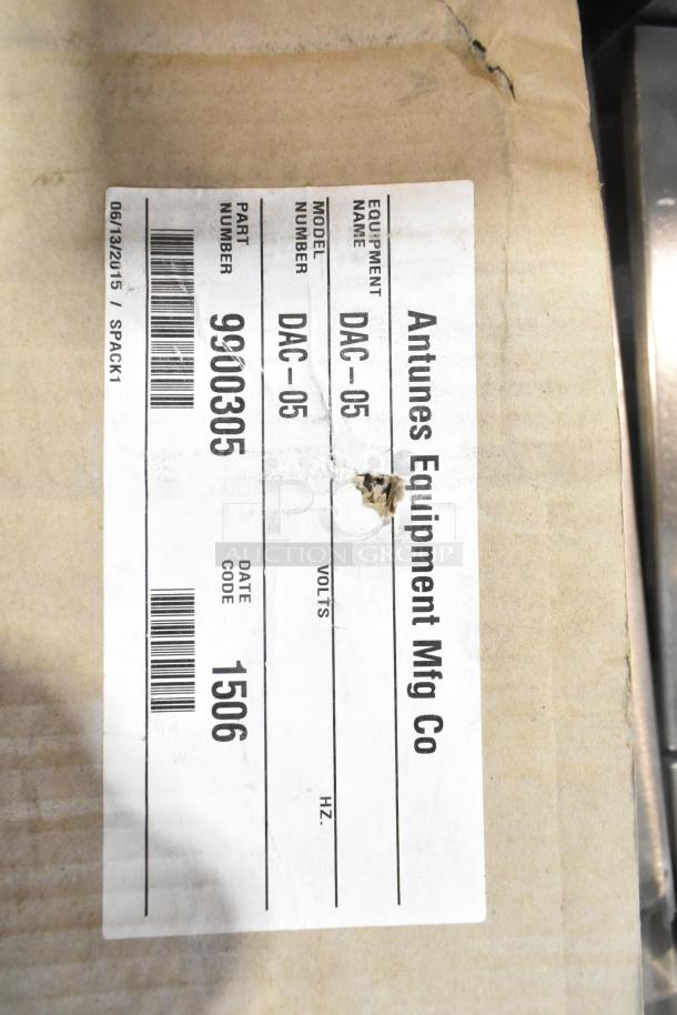 Cardboard box with Antunes Equipment label, featuring Model DAC-05, Part 9900305, dated 06/13/2015.