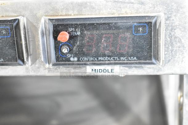 Stainless steel 2-tier countertop warmer with digital controls. Features visible: SP1 Temp knob, Control Products Inc. USA label.