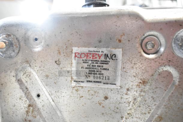 Robby VS3000 metal commercial dry steam cleaner, 115 volts, 1 phase, with visible wear. Label indicates distributor details.