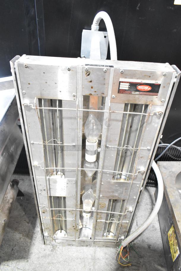 Hatco KFC-35DT metal commercial heat strip warmer, 120 volts, 1 phase, used condition, visible wiring and labeling, Model KFC-35DT.