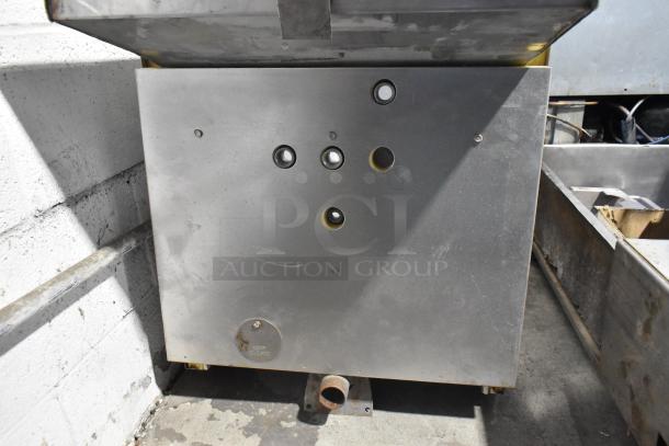 Metal commercial fryer frame, includes multiple circular openings and a "Keep Closed" label, suitable for restaurant use.