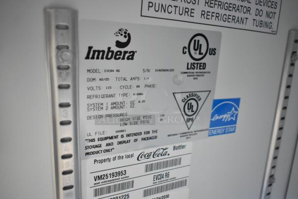 Imbera EVC04 metal mini cooler merchandiser label, 115 volts, 1 phase, UL listed, Energy Star certified.