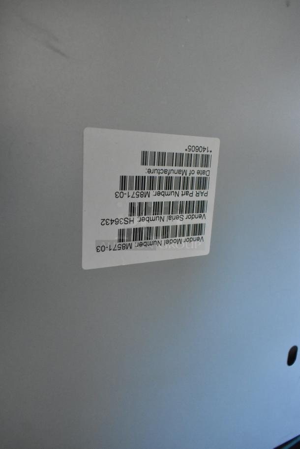 Label on gray item shows a part number MB57-1-03 and serial number H536432; associated with 10 auction items including a metal cash drawer, ViewSonic monitor, and keyboard.