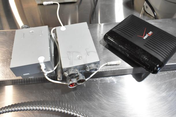 Metal cash drawer, ViewSonic monitor, and keyboard. Includes Verizon black modem. Functional condition. 10 items total.