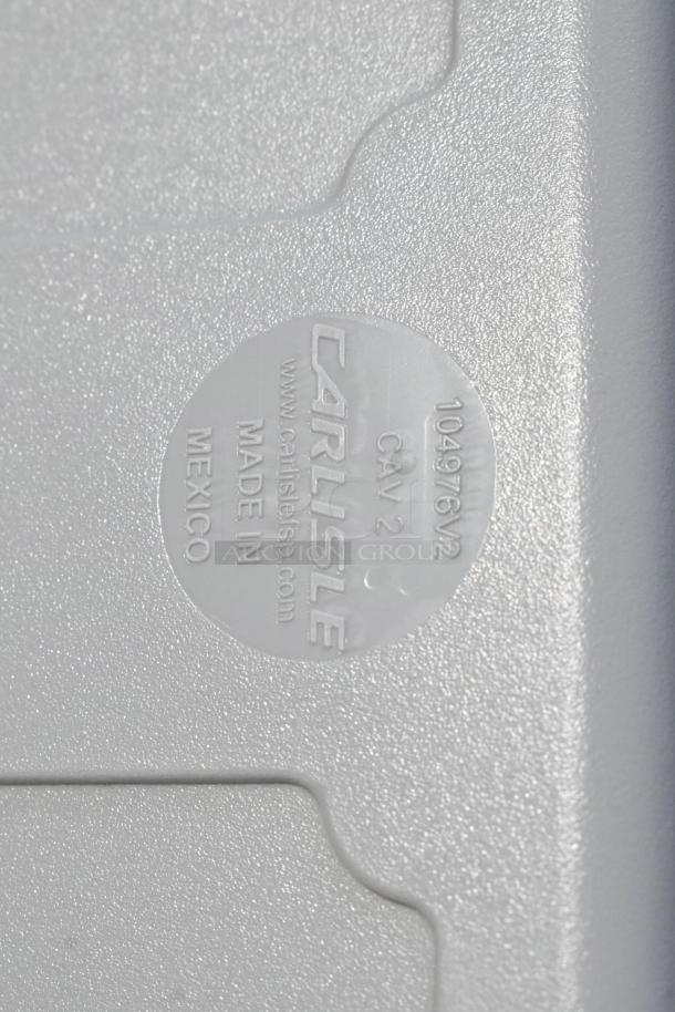 Gray Carlisle Condiment Bin, model 104976V2GY, shows "Made in Mexico" label. New with minor dents.