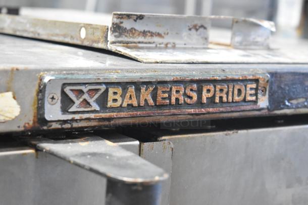 Bakers Pride 456GDCOER21 stainless steel convection oven, rusted exterior, branded metal label, detailed view, used condition.