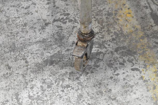 Blodgett 45GEC stainless steel commercial oven with caster wheel detail, 208V, 3 phase, electric powered, industrial use.