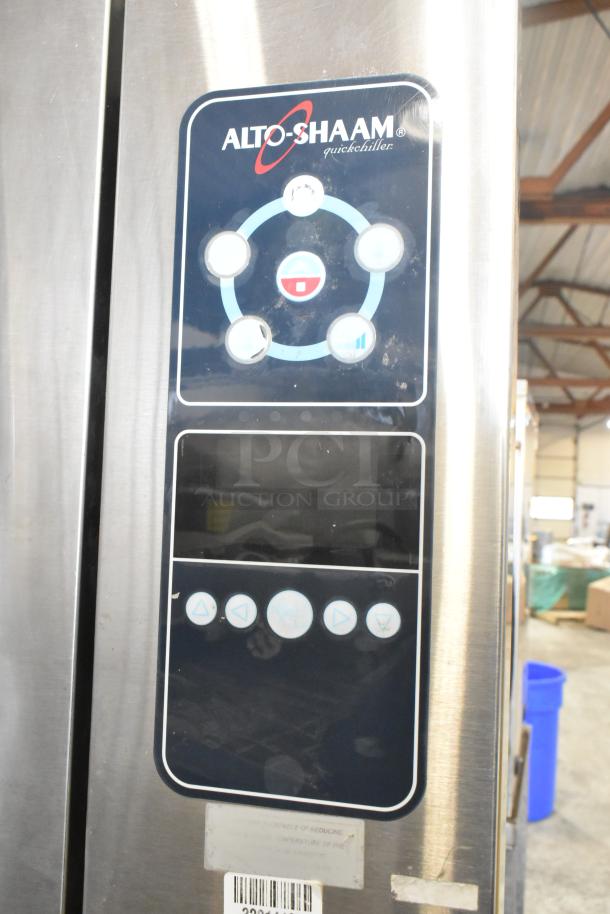 Alt text: 2023 Alto Shaam QC2-40 stainless steel commercial quickchiller, featuring control panel and branding. 115/208-230V, 1 phase.