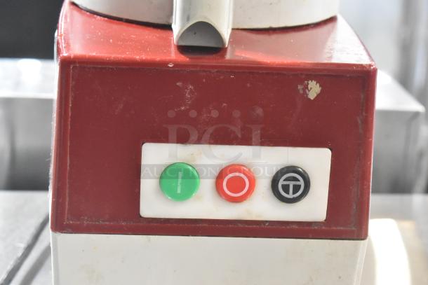Robot Coupe R2N Metal Food Processor, red and white, with control buttons, 120V, 1 Phase. Visible wear on exterior.