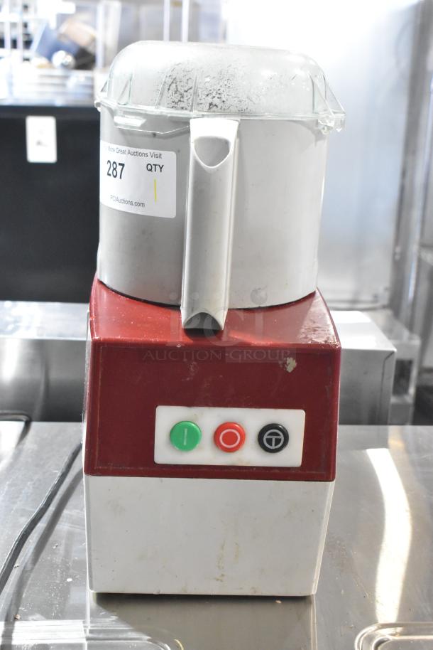 Robot Coupe R2N Metal Food Processor with bowl and S blade. 120V, 1 phase. Visible wear. Auction tag: "287, QTY 1".