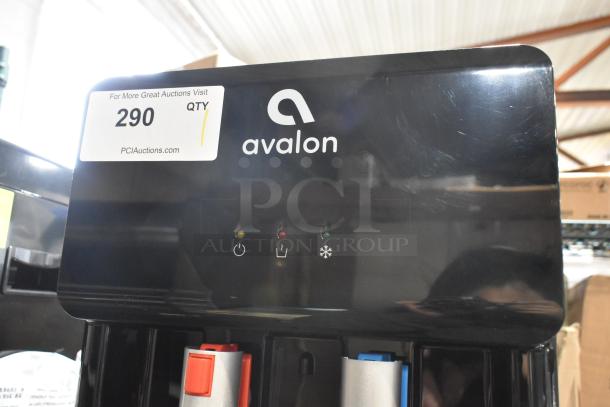 Avalon A1CTWTRCLRBLK countertop water dispenser, black metal, logo and control panel visible, 115V, 1 phase, auction tag.