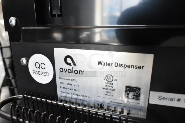 Avalon A11-CTTL metal commercial countertop water dispenser, 115V, 1 phase. QC passed sticker, Energy Star label visible.