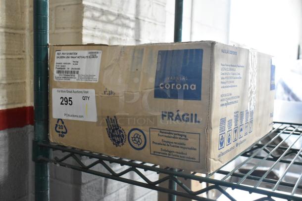 Box of Corona by GET Enterprises PA1101807324 Actualite 6.4 oz. bright white porcelain ramekins, brand new, labeled as fragile.