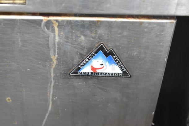 Everest stainless steel commercial sandwich salad prep table, bain marie mega top, 4 drawers, commercial casters, 115V.