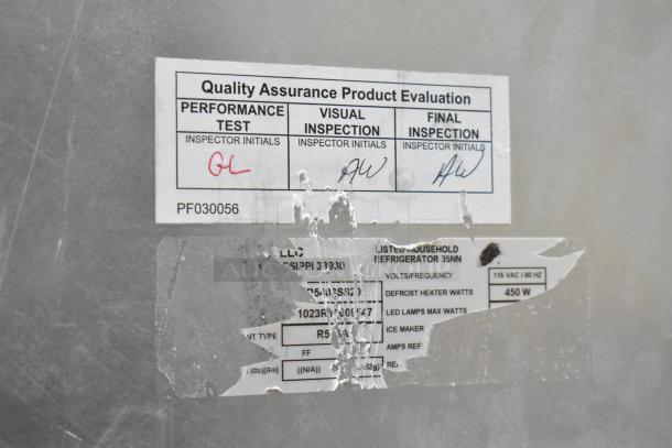 Viking Stainless Steel Cooler with Freezer, inspection labels visible, 115 VAC, 450W, moderate wear marks.