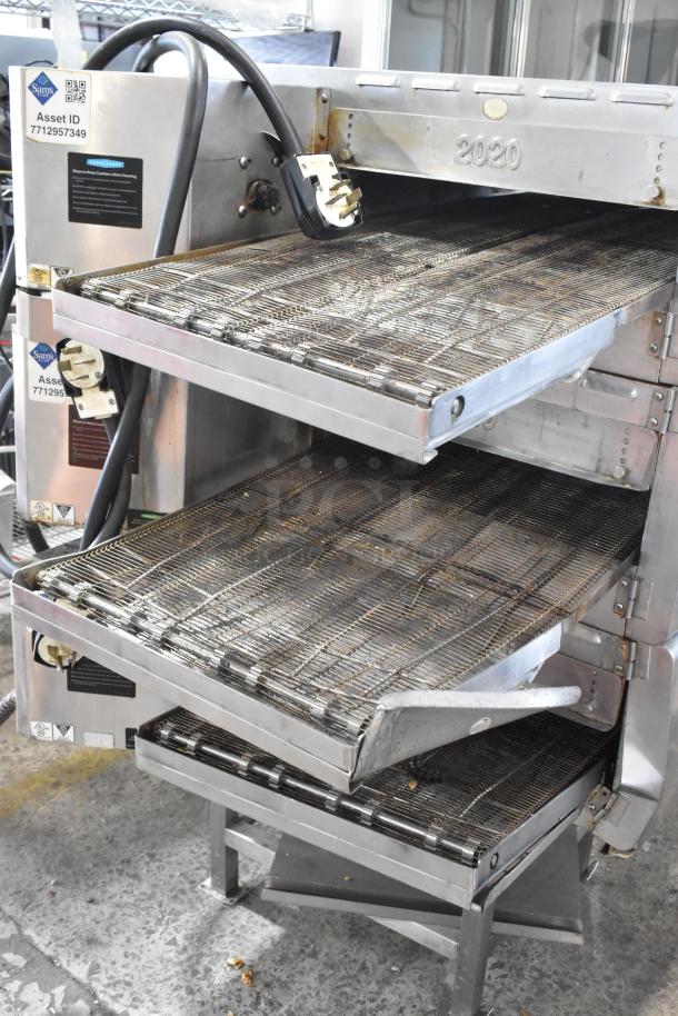 3 Turbochef HhC2020 stainless steel conveyor ovens, electric, 208/240V, 3-phase, slight wear, asset tags visible.