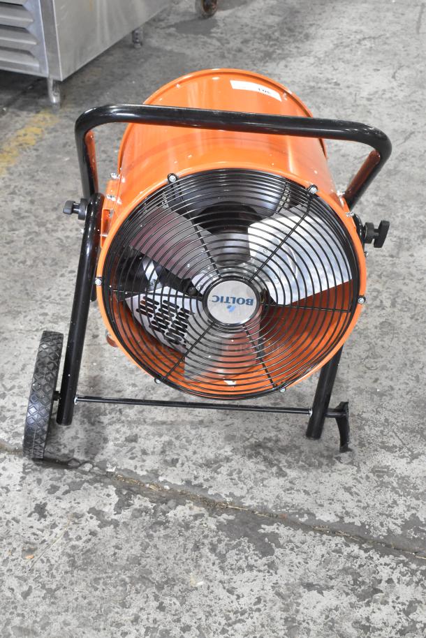 Brand new Boltic SHAG-K07F portable electric salamander heater, orange, 208V, 3 phase, with minor scratches.