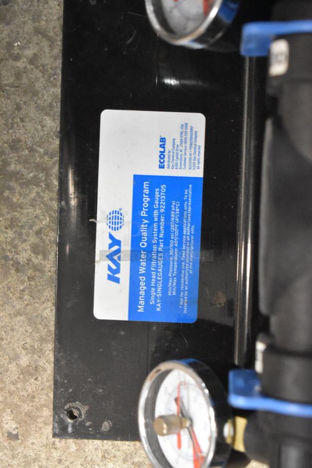 Kay Water Filtration System with gauges, part number 9231705, visibly labeled with Ecolab logo.