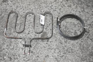 Two metal burners, one coil and one flat, with visible label marked "305." Items in used condition on concrete surface.