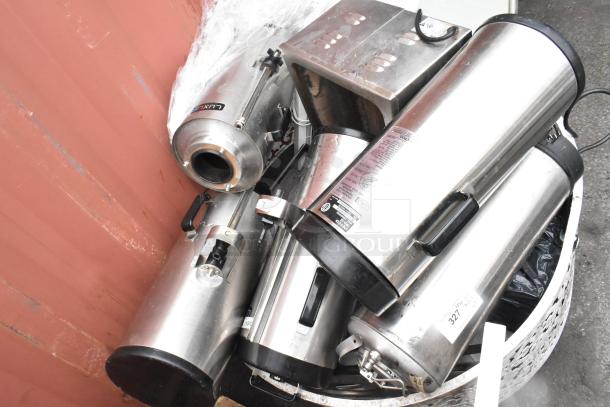 Lot of various items including multiple Fetco TPD-15 Luxus beverage dispensers, stainless steel, used condition.