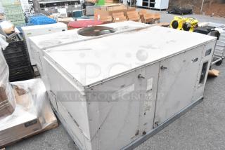 Lennox SGA036H4BT1G metal commercial condenser, 480V, 3-phase, visible wear, model and serial numbers on labels.