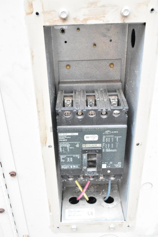 Lennox SGA036H4BT1G commercial condenser panel, 480V, 3 phase wiring visible, model label intact.