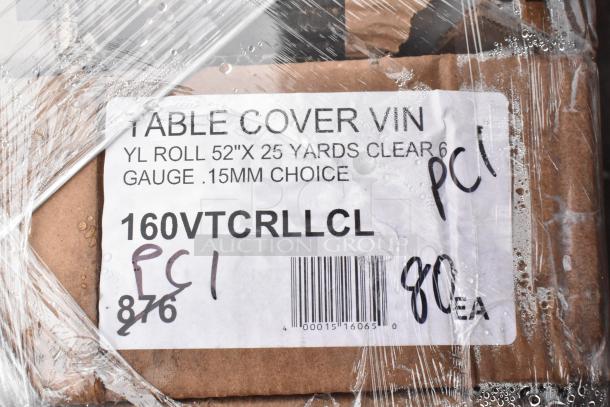 50 brand new scratch and dent items. Includes Choice vinyl table cover; 52" x 25 yards; 6 gauge, 0.15mm thickness.