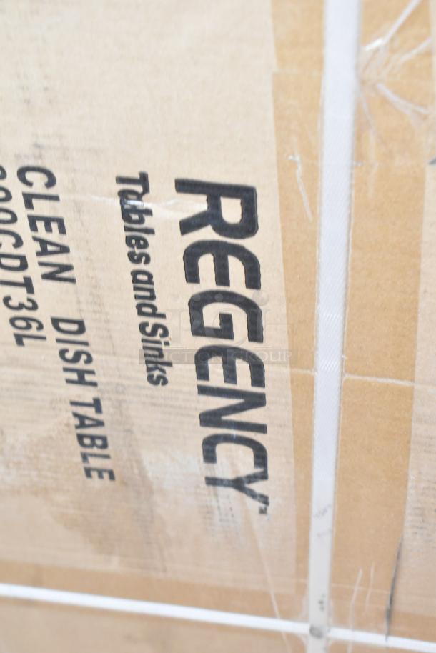 Regency 600CDT36L dish table packaging, showing brand and model. Boxes are new with minor scratches and dents.