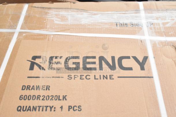 Cardboard box with "Regency Spec Line" branding, labeled as a drawer model 600DR2020LK. Contains one piece.