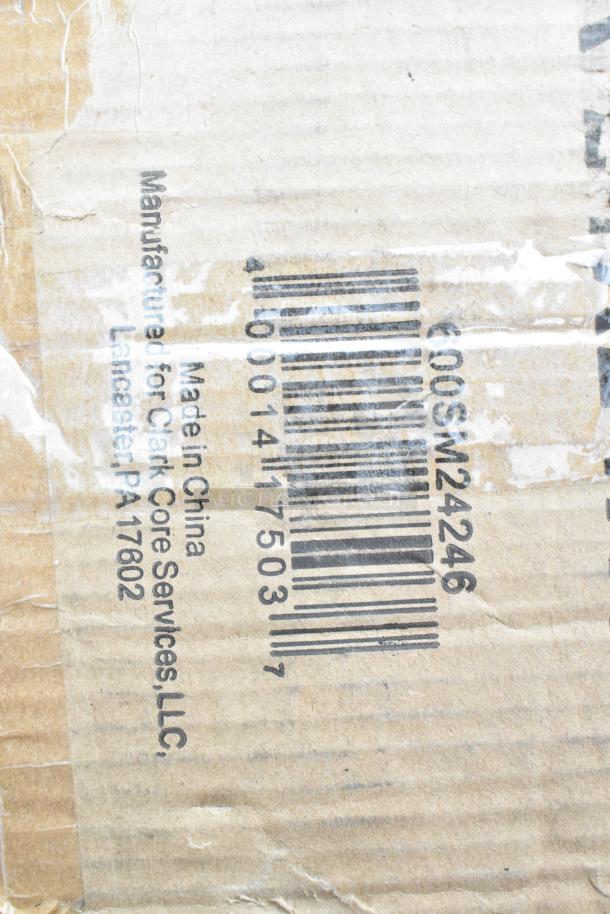 Cardboard box with visible barcode and text: "Made in China, Manufactured for Clark Core Services, LLC, Lancaster PA 17802."