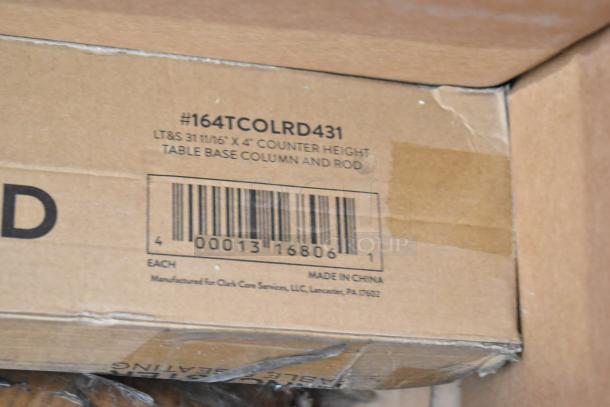 Cardboard box labeled "#164TCOLRD431, Counter Height Table Base Column and Rod, Made in China."