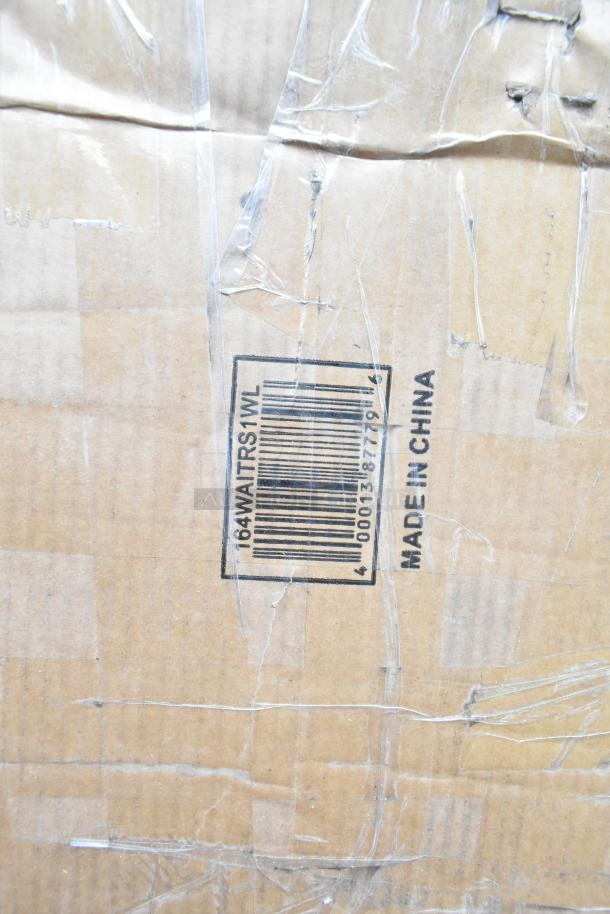 Cardboard box showing barcode and "Made in China" label. Contains 6 new, scratch and dent items including host station, dispenser.