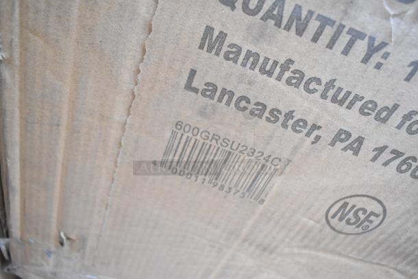 Cardboard box with visible barcode, NSF logo, and text indicating manufacturing details for Lancaster, PA. Box condition is slightly worn.