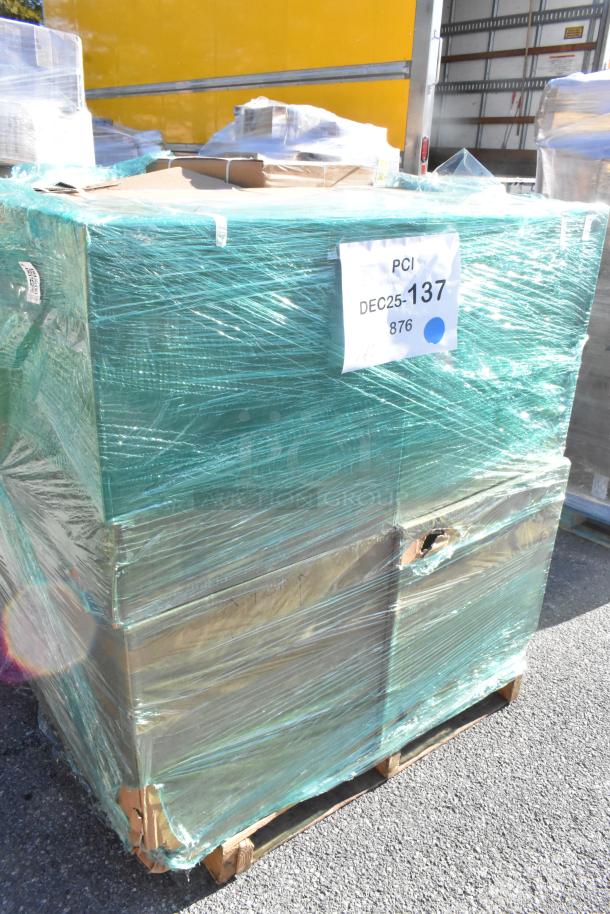 8-pack of Martha Stewart Taytum saddle brown faux leather swivel office chairs, new with scratches, pallet wrapped.