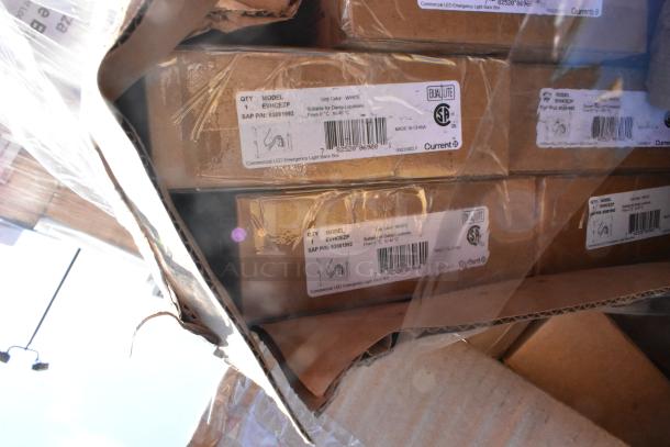 Boxes labeled "Dual-Lite" with model EWHECZP, suitable for damp locations, in original packaging.