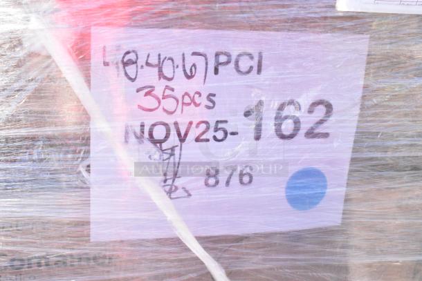 Plastic-wrapped pallet labeled "40-67 PCI, 35pcs, NOV25-162, 876" containing assorted new scratch and dent items.